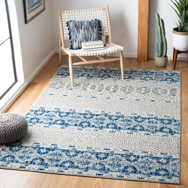 Tabb Looped/Hooked Silver/Blue Rug