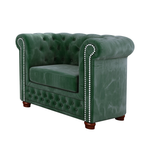 Chesterfield Armchair Made of Velvet Fabric with Solid Wood Legs