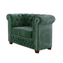 Chesterfield  Armchair Made of Velvet Fabric with Solid Wood Legs