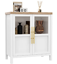 Modern Farmhouse Entryway Storage Cabinet with 2 Glass Doors & Adjustable Shelves - Large Sideboard Buffet/Console for Kitchen, Dining & Living Room