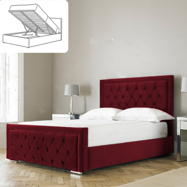 Aura Averian Upholstered Ottoman Storage Bed - Plush Velvet Gas Lift Bed Frame with Headboard