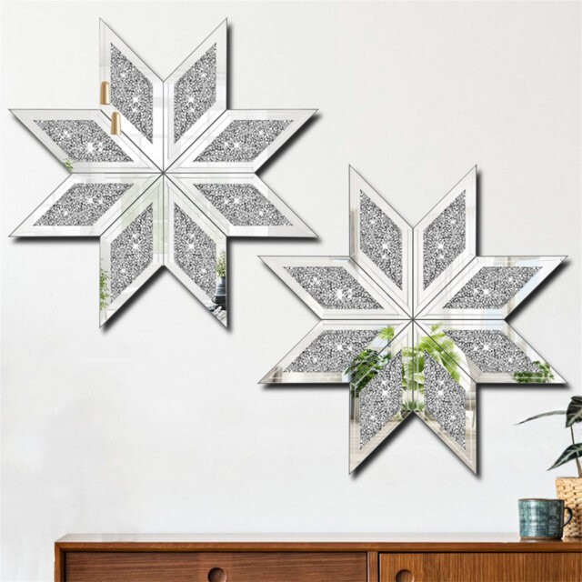 2 Piece Crushed Diamond Decorative Mirror, Silver Crushed Diamond Mirror Decor Wall For Living Room Bedroom Bathroom Office