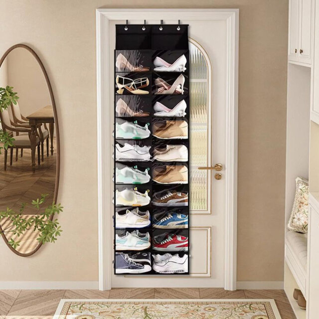 10-Tier Hanging Shoe Organizer Rack – 20 Large Clear Pockets – Durable Oxford Fabric with 4 Metal Hooks – Double Row Storage – Perfect for Closet, Dor