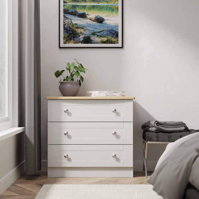 Sussex 3 Drawer Chest in Grey Ash & Bardolino Oak (Ready Assembled)