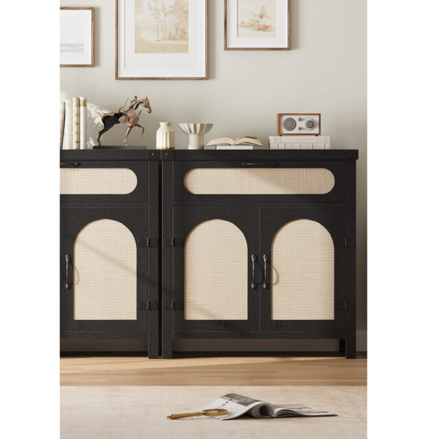 29.9'' Small Rattan Buffet Cabinet with Storage, Kitchen Coffee Bar Cabinet with Doors and Drawer