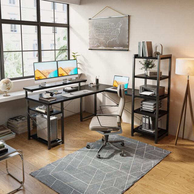 Galini L-Shaped Metal Base Writing Desk