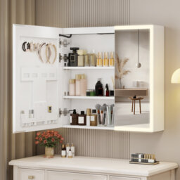 Mangum LED Bathroom Mirror Cabinet with Charging, Storage Cupboard with Built-in Rack&USB&Type-C