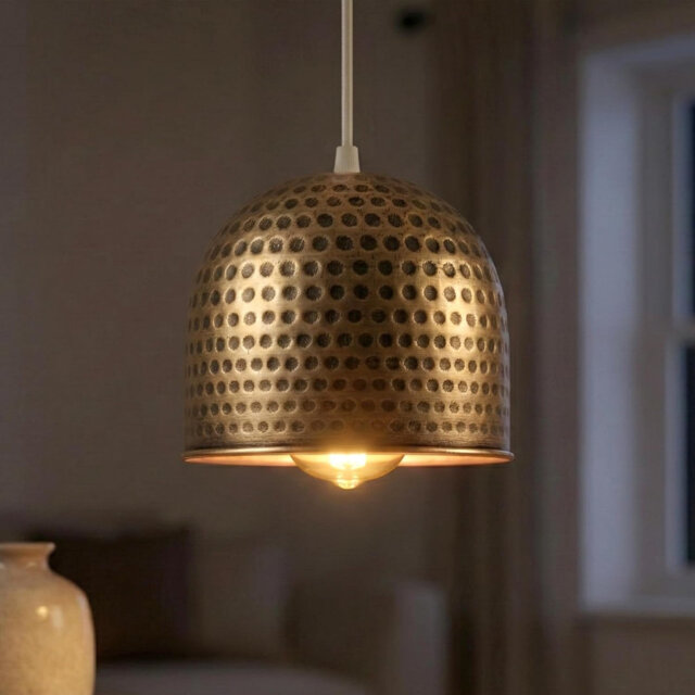 Antique Bronze Fine Dotted Metal Lampshade, E27 Easy Fit, Available in Bell, Round and Dome Styles
