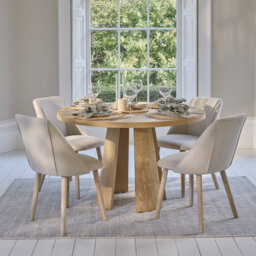 Whitewash Oak Oval Dining Table Set - 4 Seater - Sand Dining Chairs - Whitewash Oak Legs