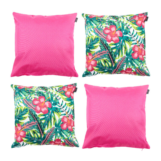 Indoor / Outdoor Tropical Square Throw Cushion With Filling (Set of 4)