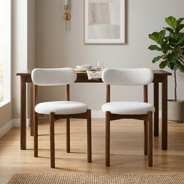 Elmora Set of Two Walnut Effect Solid Wood Dining Chairs