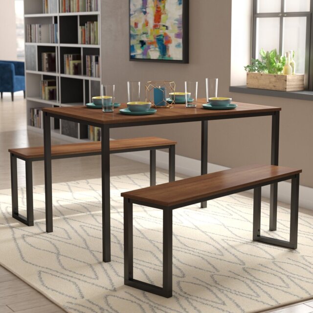 Winterton 3-Piece 4-Seater Dining Set with Wood Top & Steel Frame