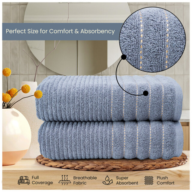Pack of 4 Ribbed Cotton Towels, Hand, Bath Towels & Sheets, Premium Soft Feel, Quick Dry & Highly Absorbent Towelette