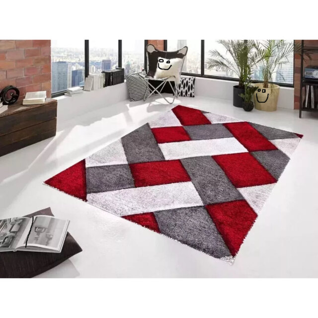 3D Shaggy Rugs Modern Geometric Design Large Area Rugs For Living Room Bedroom Thick Fluffy Floor Mats Small Door Mat_RED*
