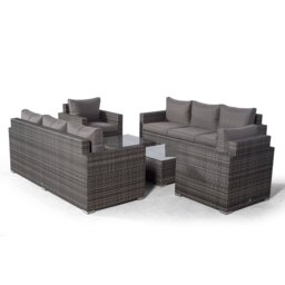 Villatoro Grey Rattan 2 X 3 Seat Sofa + 2 X Armchairs & 2 X Square Coffee Table, Outdoor Patio Garden Furniture