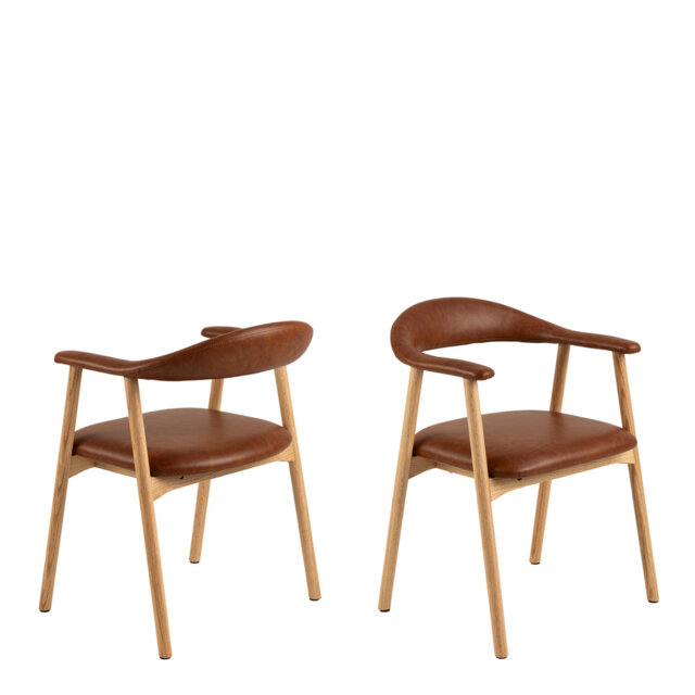 Addi Dining Chair With Armrest In PU Retro Brandy Set Of 2