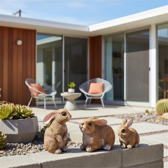 Charming Bunny Garden Decor Statues - Set of 3 Outdoor Rabbit Figurines
