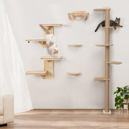 Cat Wall Shelves, 2 Platform Cat Wall Furniture, Tree Shape Wall-Mounted Cat Floating Shelf With Sisal Mat, Solid Rubber Wood Cat Perch For 40 Cm Dryw