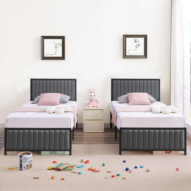 Single Size Upholstered Bed Frames With Soft Padded Headboards, Modern Platform Beds With Heavy-Duty Metal Slat Support, No Box Spring Needed, Easy To