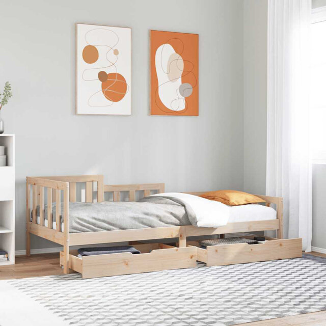 Daybed With Drawers Without Mattress White 90X200 Cm Solid Wood