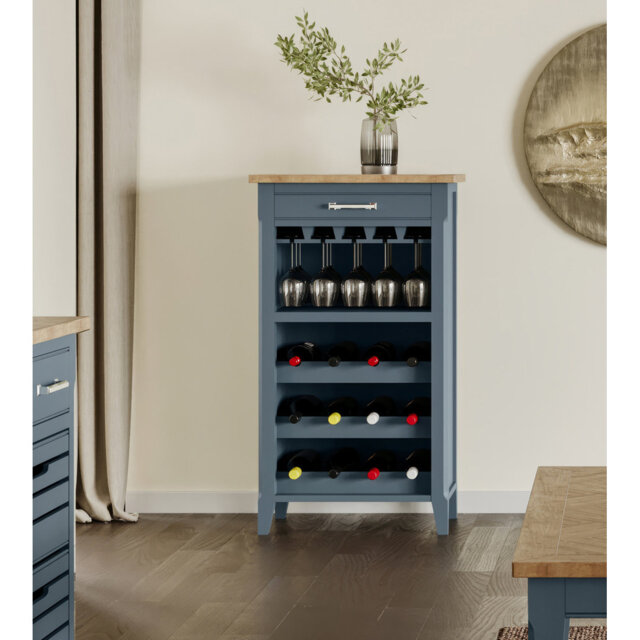 Floor Wine Bottle & Glass Rack Blue