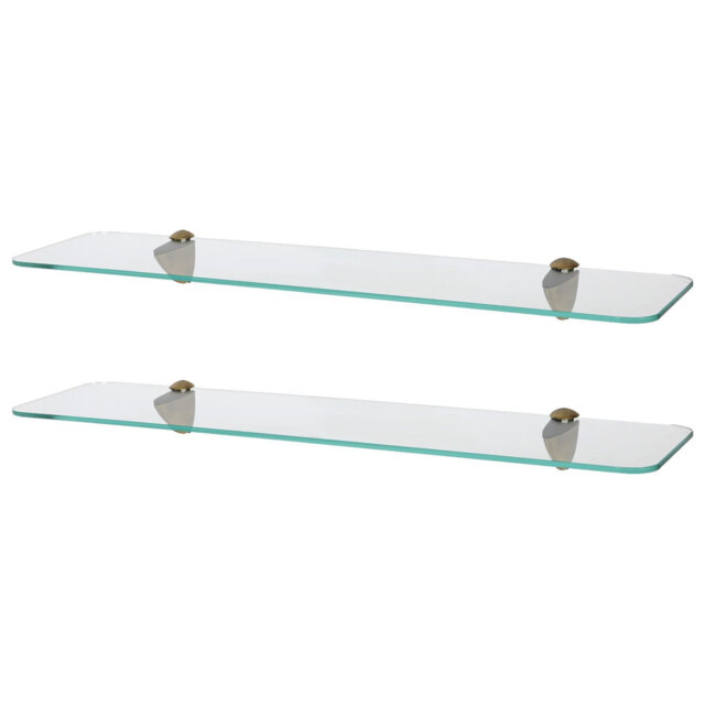 Harbour Housewares - Rounded Floating Glass Shelves with Metallic Brackets - Set of 2