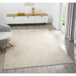 Bezore Modern Indoor Living Room Area Rug Embossed Cut-Shrink Pile with Metallic Sheen Jute Backing Living Room - Bedroom Hallway Carpet Pyramid Cream