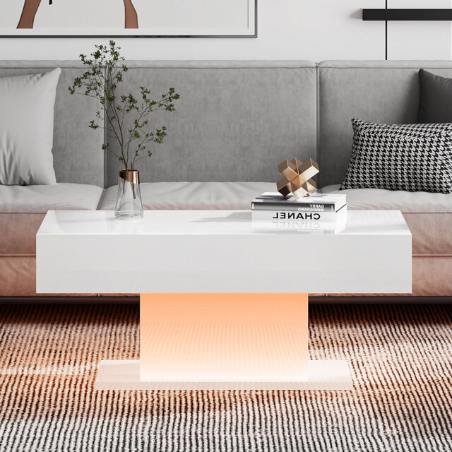 High Gloss Coffee Table with 16 Colors LED Lights, 110 x 50 x 55 cm