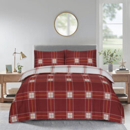 Complete Bedding Set Cotton Rich Checkered Duvet Cover, Fitted Sheet & Pillowcases Soft, Breathable & Wrinkle-Resistant