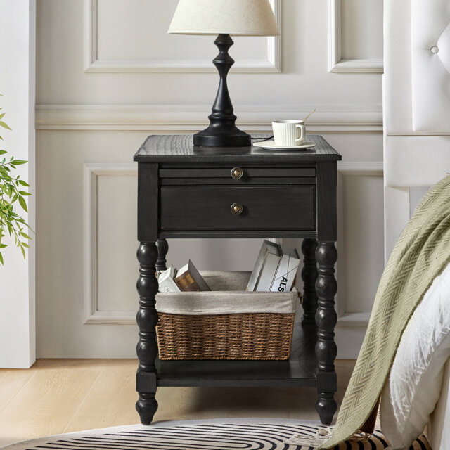 Eric 60.96cm W Traditional Soild Bedside Table with Extendable Tray