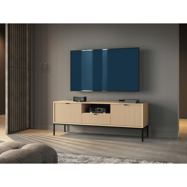 Vellore TV Cabinet 154 cm Green with Fluted Fronts, Black Handles and NOVA Frame RTV-154