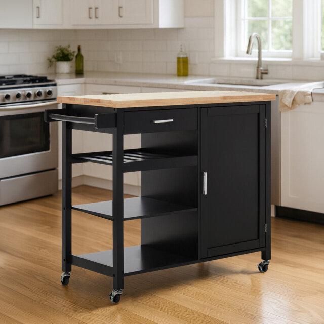 Lencautan Solid Wood Top Kitchen Cart
