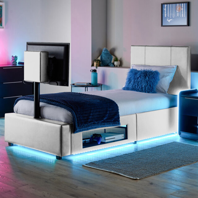 XR Living Ava Upholstered TV Bed with LED Lighting