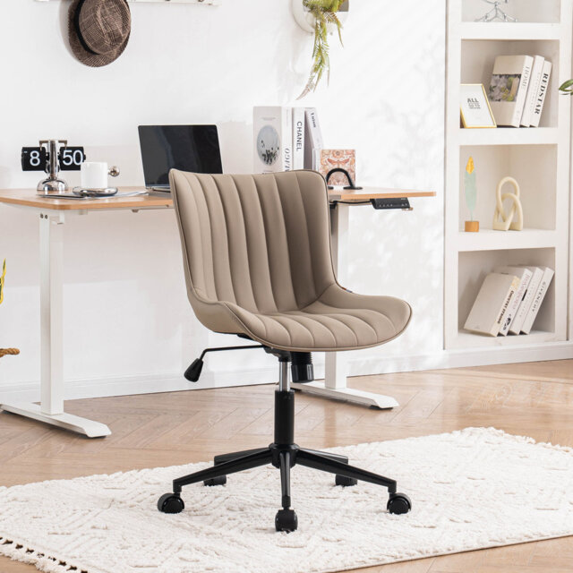 Swivel Adjustable Office Chair Ergonomic Faux Leather Desk Chair with Backrest Comfortable Padded Executive Chair for Home Office, Vanity Room