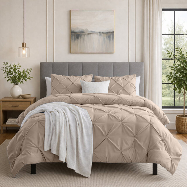 Pintuck Duvet Cover Set with Pillowcases – Soft Microfiber, Textured Quilt Cover, All-Season Comfort