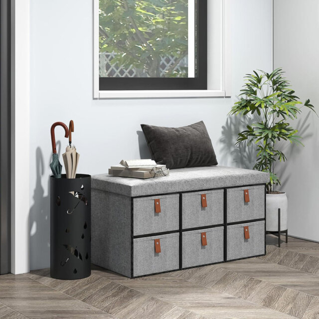 Shoe Bench With Seat, Shoe Storage Bench With Cushion And 6 Fabric Drawers