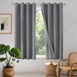 52×63in 2 Panel Linen Textured 100% Blackout Eyelet Curtains, Thermal Insulated Coated Short Drapes