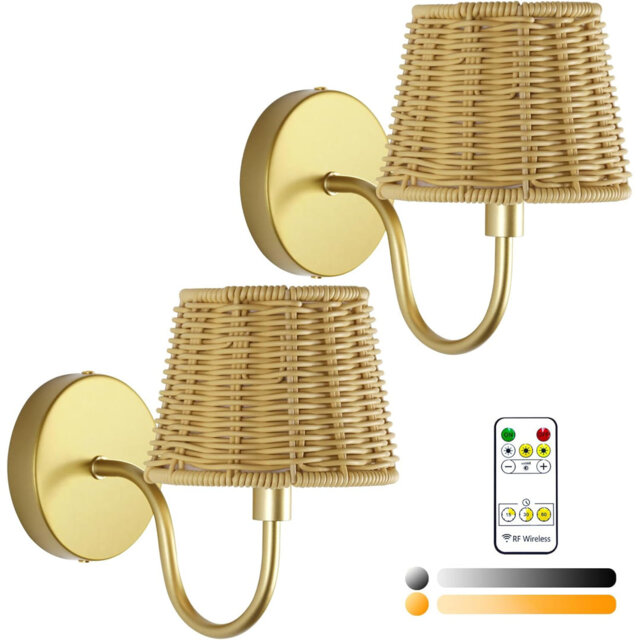 Rechargeable Wall Lights Set of 2 Battery Operated Wireless Wall Light with Remote Control Dimmable Cordless Wall Sconce