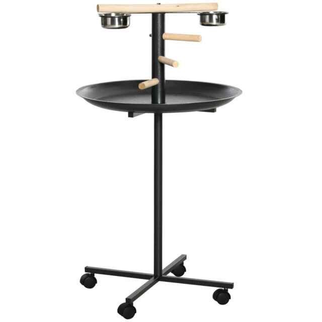 Snouff Metal Bird Table Play Stand with Wooden Perches and Stainless Steel Bowls