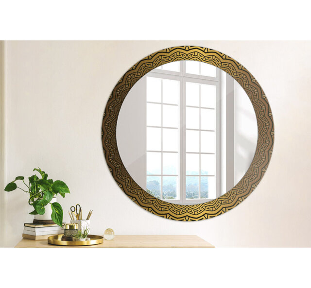 Huldar Round Glass Framed Wall Mounted Accent Mirror in Brown/Yellow