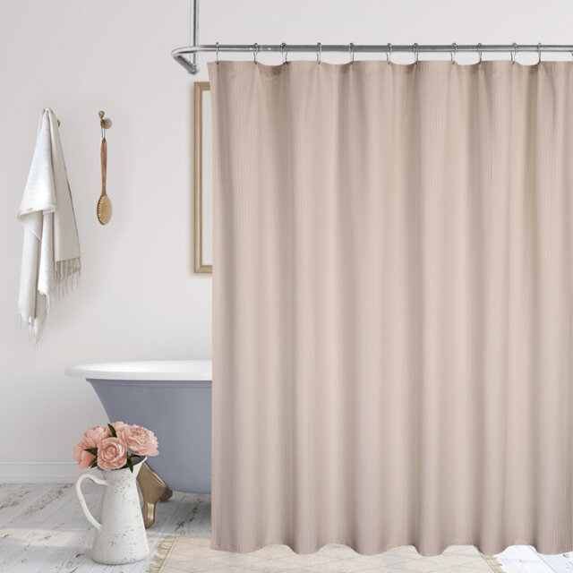 "72"" x 72"" Waffle Shower Curtain – Heavy Duty Waterproof Fabric with Embossed Dot Pattern for Bath Tub Stall – White, Hooks Not Included"