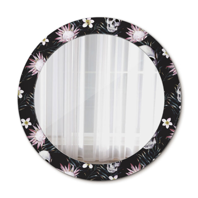 Huldar Round Glass Framed Wall Mounted Accent Mirror in Black/White