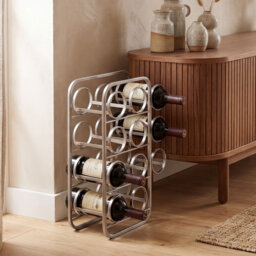 Silver Metal Wine Rack for 11 Bottles, Modern Freestanding Steel Bottle Holder, Handmade