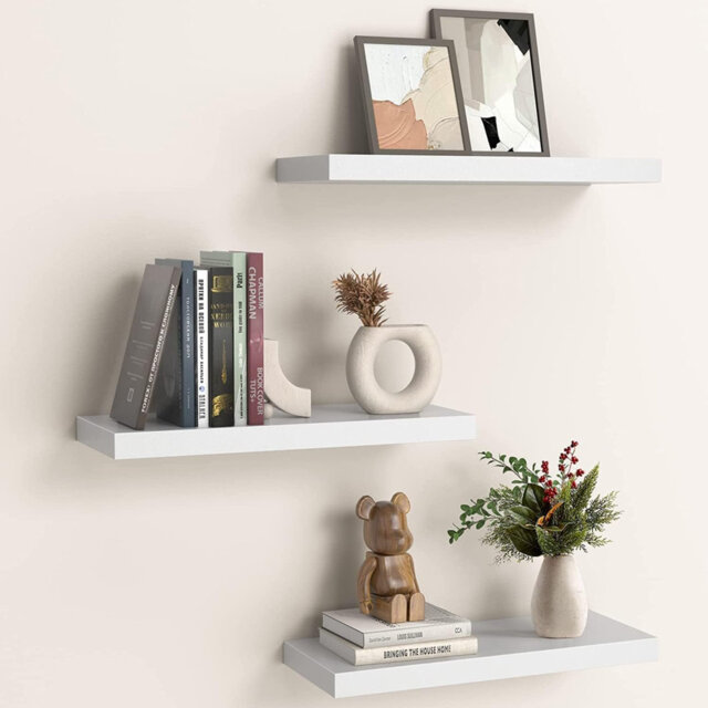Floating Shelves, Shelves Set Of 3, Easy To Install Decorative Shelves For Wall With Length 38Cm, Sturdy Black Floating Shelves For Bedroom, Office, L
