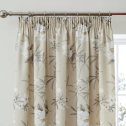 Vintage Floral Curtains (229 x 229cm) 2 Panels White Pencil Pleat Curtains