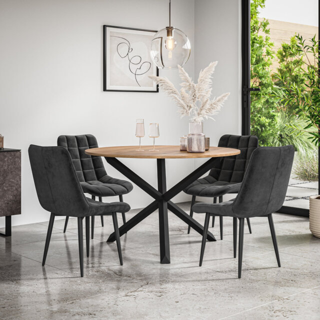 Malvern Round Dining Table And Chairs -  Table Top w Legs + Nova Velvet Dining Chair Set Of 4