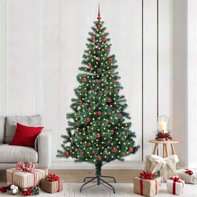 vidaXL Artificial Pre-lit Christmas Tree Green PVC and Metal