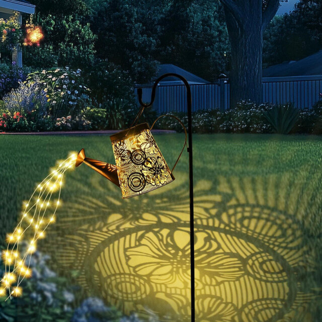 GIGALUMI Solar Watering Can Lights Outdoor Garden, Waterproof Metal Water Can Ornaments with String Lights, Solar Hanging Lantern with Bracket for Yar