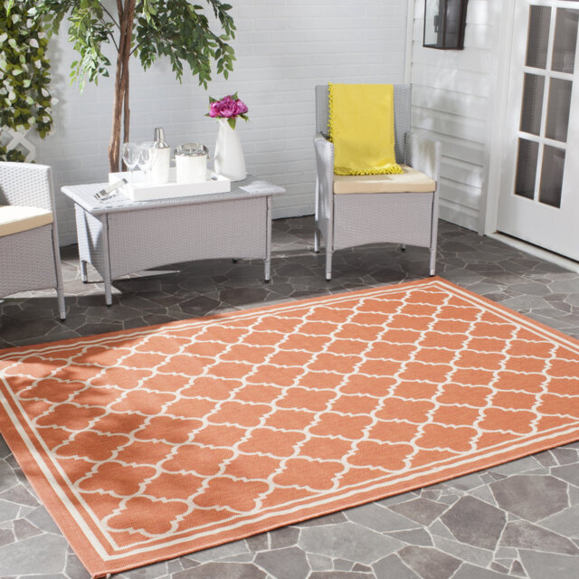 Herefordshire Indoor/Outdoor Hooked Terracotta/Bone Rug