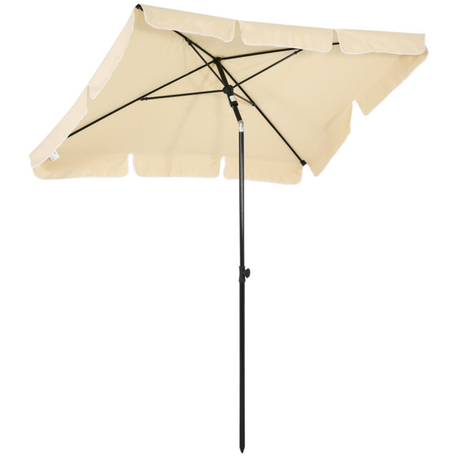 2m X 1.25m Beige Rectangular Patio Parasol, Aluminium Garden Umbrella With Adjustable Tilt And U-shaped Support Ribs